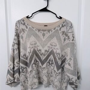 Free People Gray and Cream Geometric Sweater